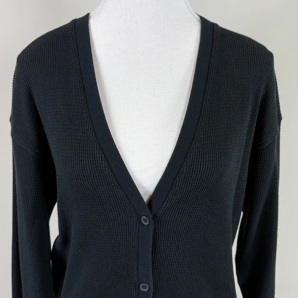 Babaton Waffle‎ Knit Elongated Cardigan in Black Size Small